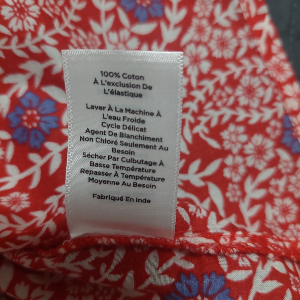 Talbots Womens Large Peasant Top Blouse Red Floral Smocking Red Trim Lightweight - Picture 8 of 8